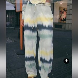 Zara NWT flowing tie dye print trousers wide leg high waist 8372/431